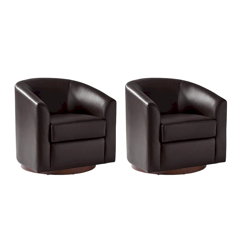 Haley Modern Swivel Barrel Faux Leather Chair with Solid Wood Base Set of 2 by HULALA HOME