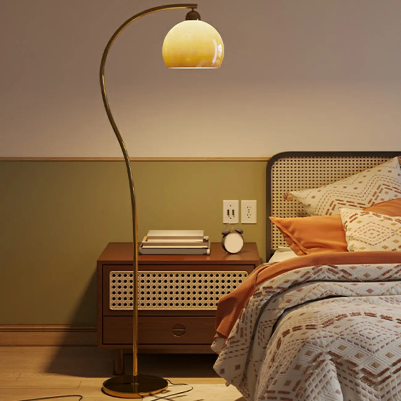 Modern Arc Floor Lamp with Glass Dome Shade for Living Room