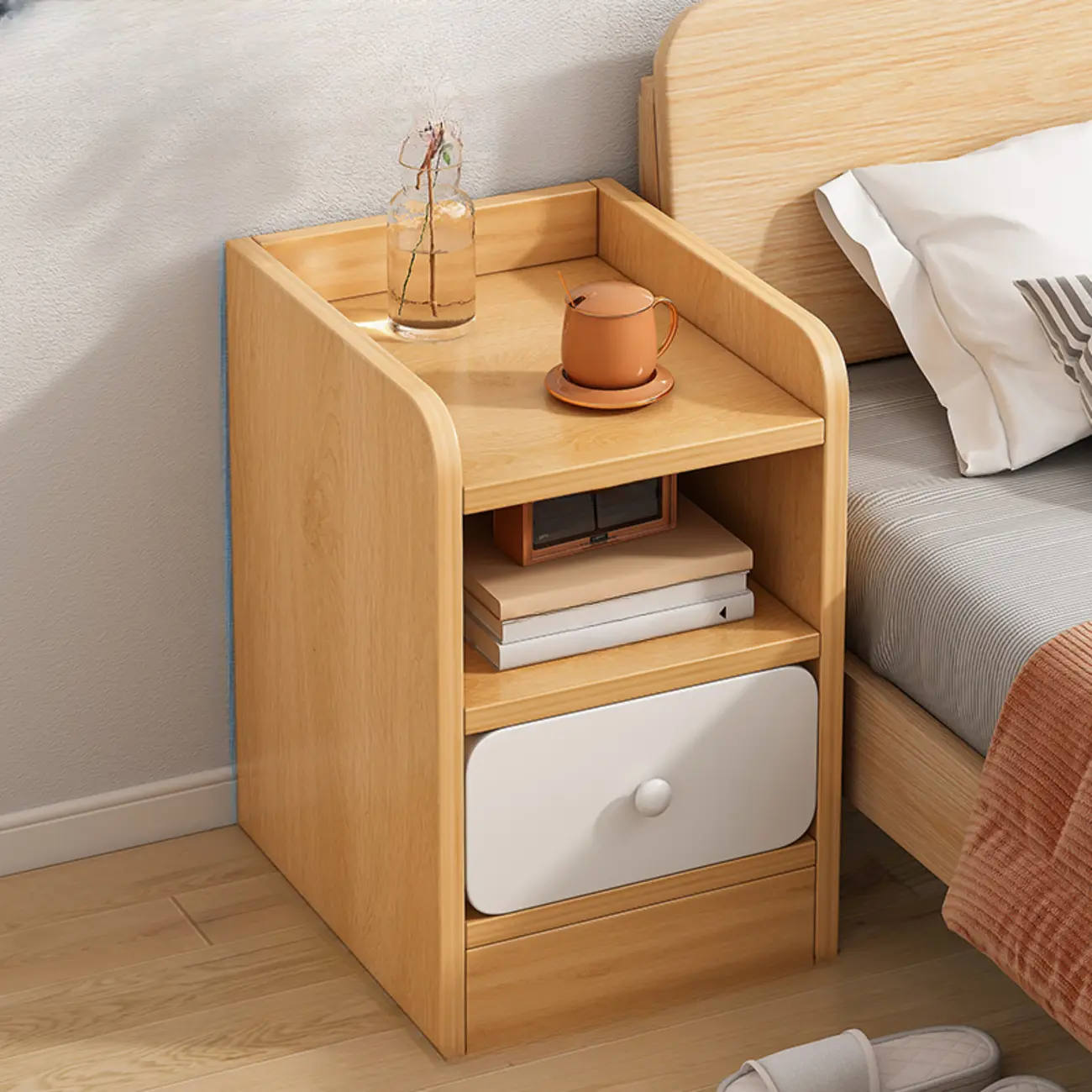 Modern Bedside Table with Drawers - White Nightstand