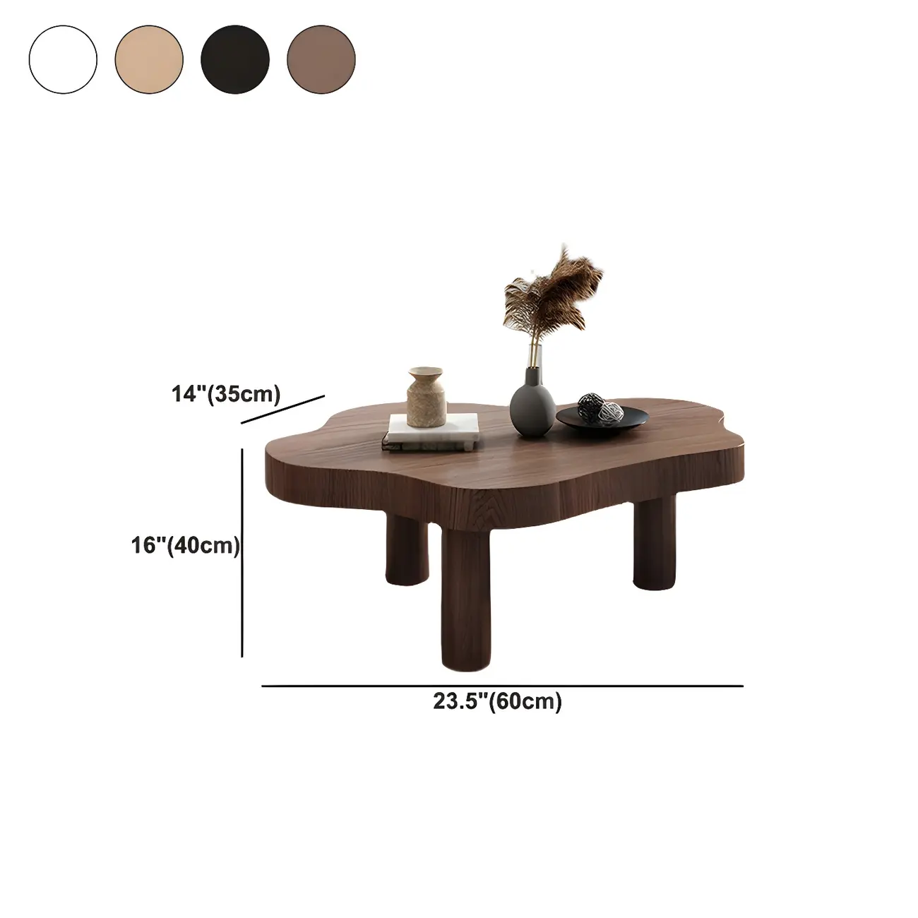 Natural Cloud-Shaped Pine Coffee Table with 3 Legs