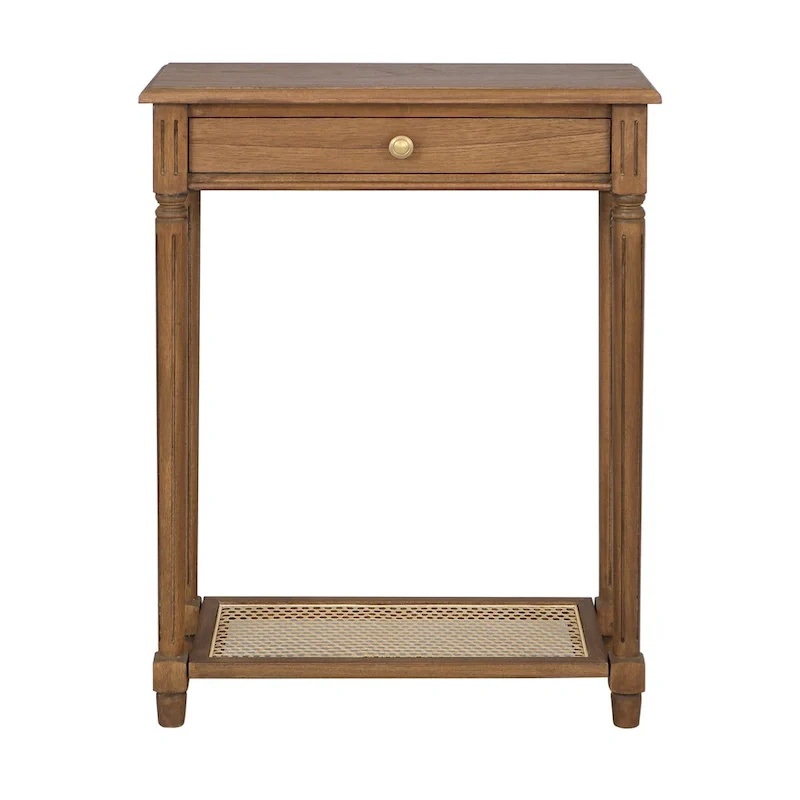 1-drawer Solid Wood Console Accent Table with Cane Shelf