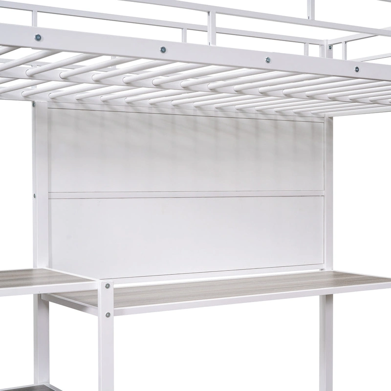 Metal Loft Bed with 3 Shelves and Ladder