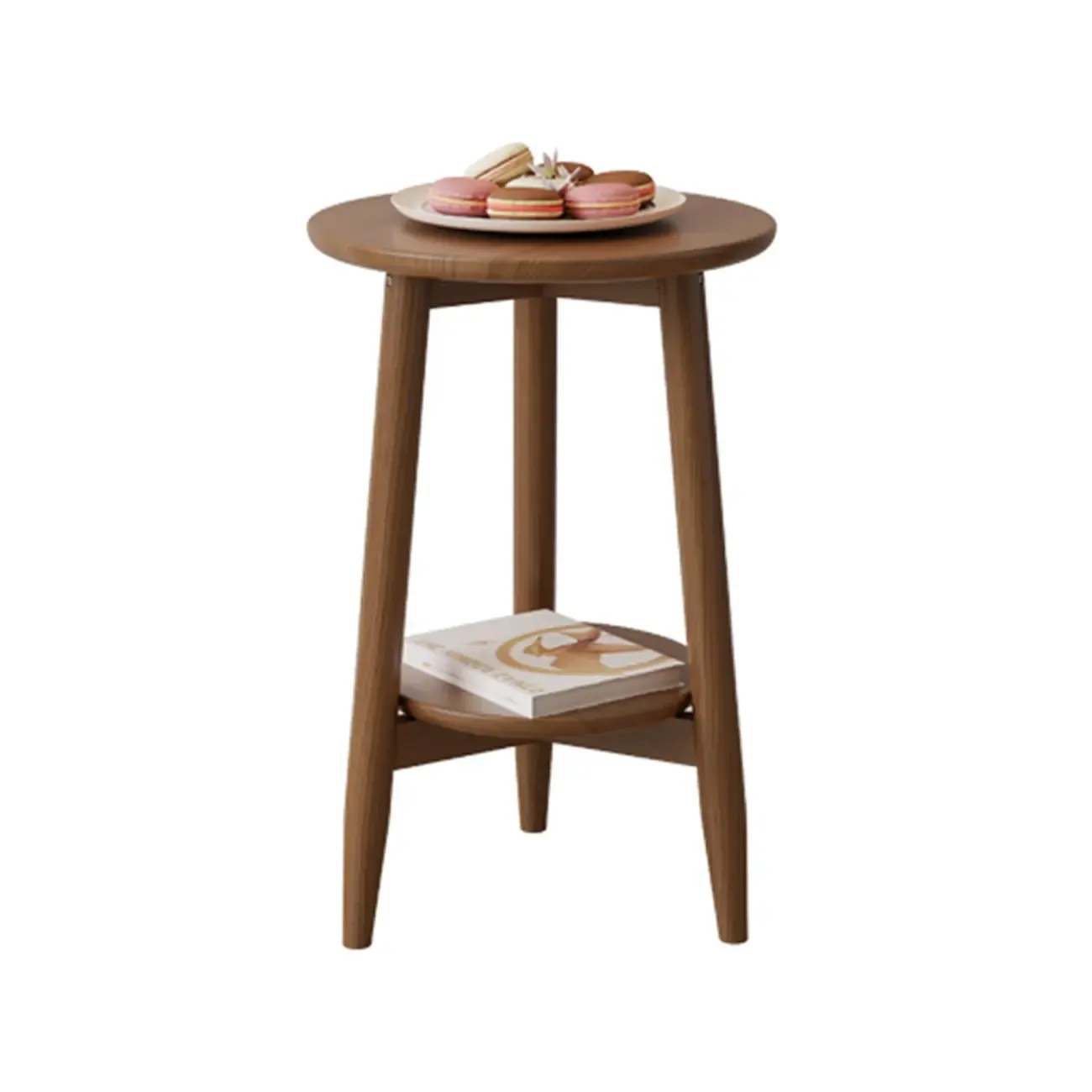 Compact Round Wooden 2-Tier Tripod Base Side Table