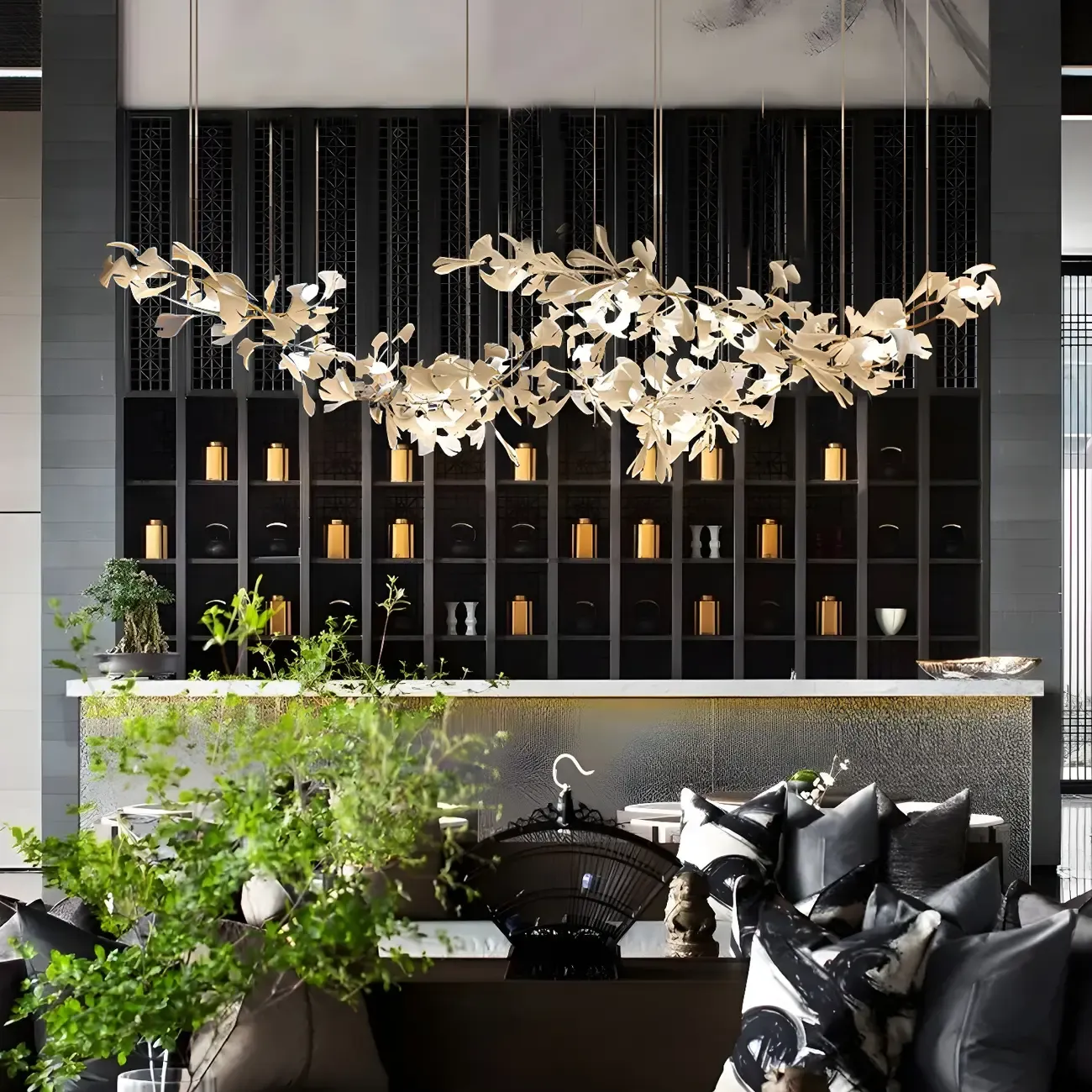 Dining Area Modern White Leaf-Inspired Chandelier