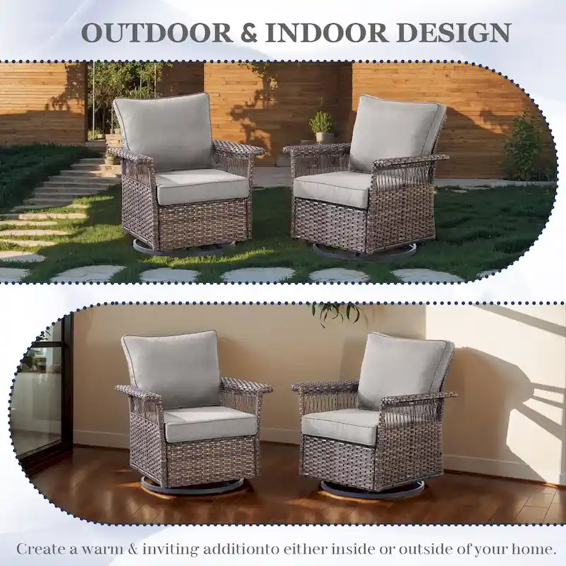 Patio Swivel Rocking Chair Sets All Weather Wicker - Brown