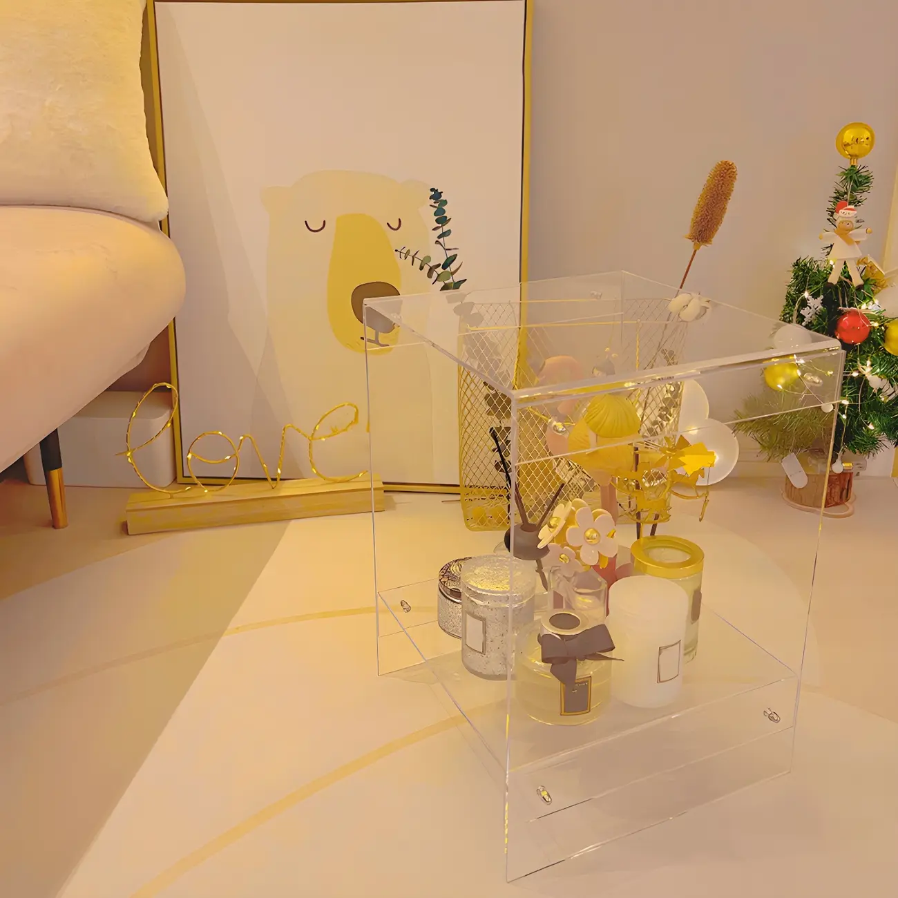 Modern Acrylic Bedside Table with Shelf