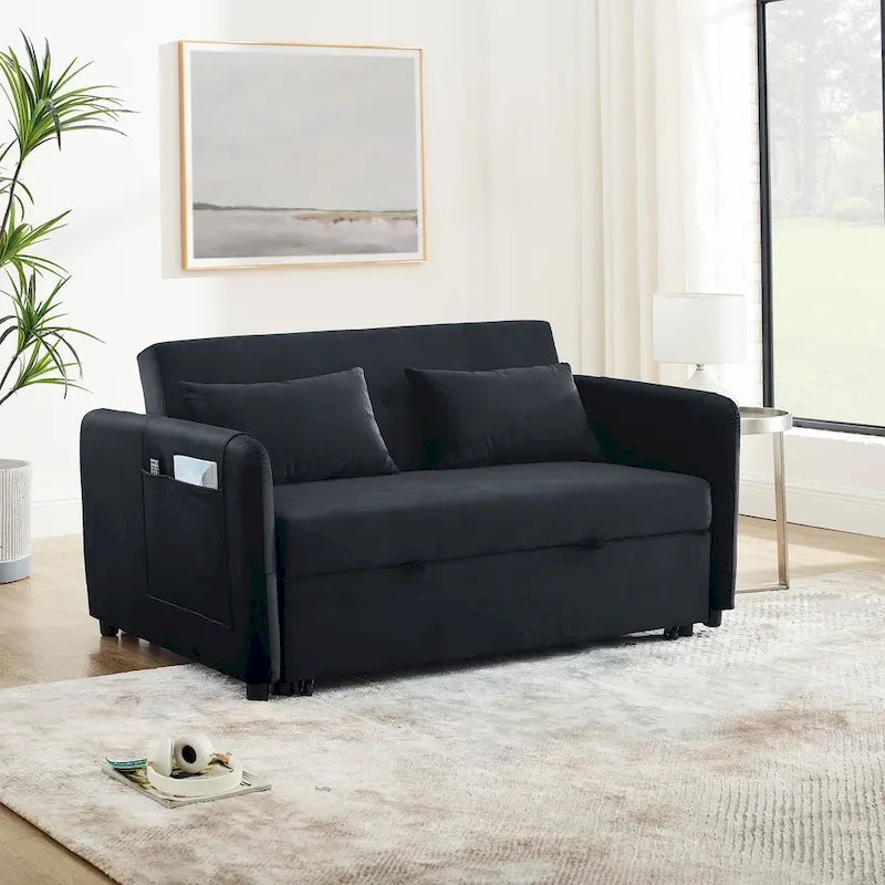 3-in-1 Versatile Velvet Double Sofa with Pullout Bed