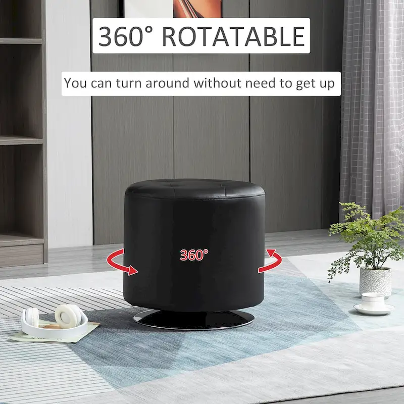 HOMCOM 360-deg Swivel Foot Stool Round PU Ottoman with Thick Sponge Padding and Solid Steel Base
