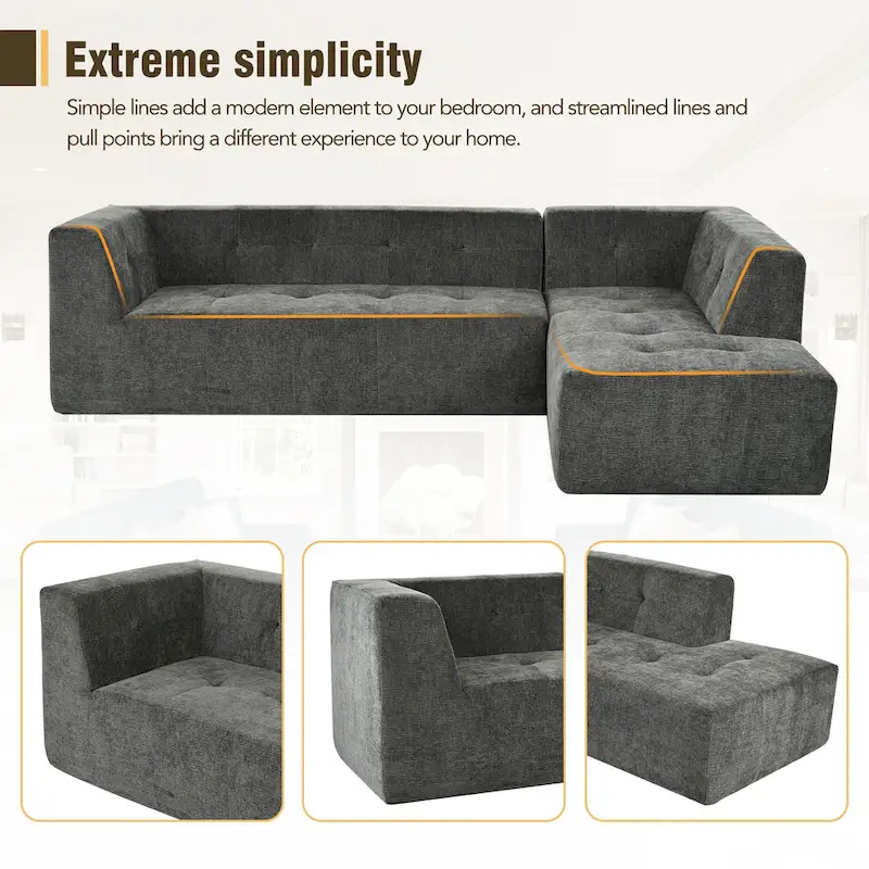 112.2 Chenille Modular L-Shaped Sofa Bed with Free Combination Design and No-Assembly Required