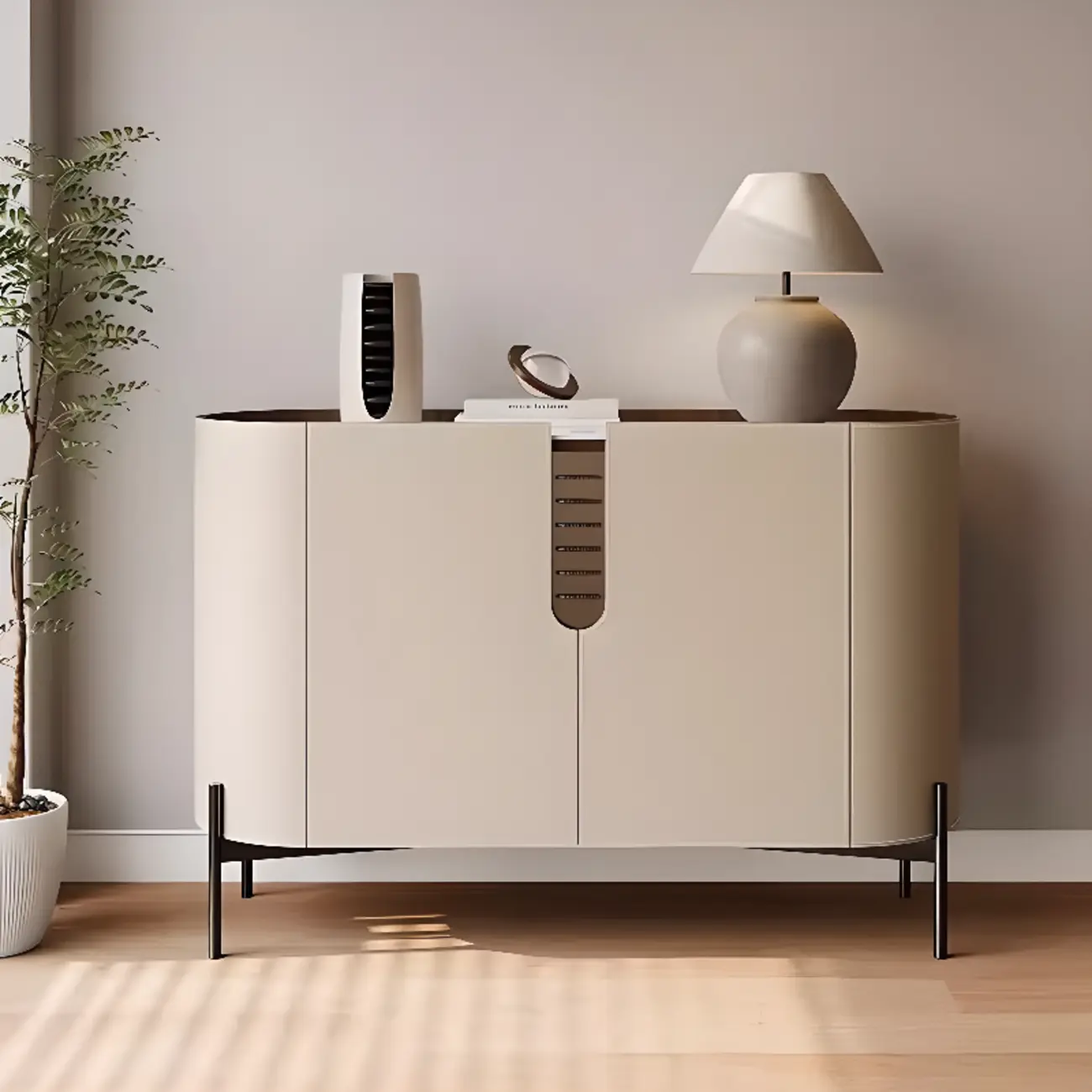 Modern Beige Stone Accent Cabinet with 4 Straight Legs
