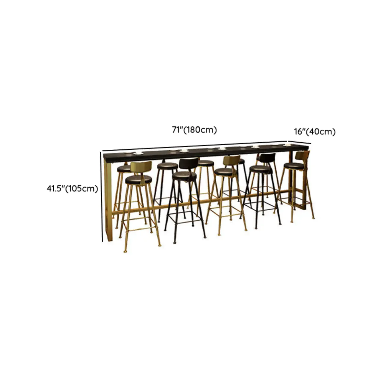 Luxurious Midnight Black Wood Gold Metal Leg Rest Bar Tables