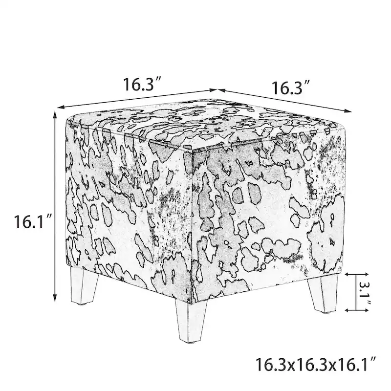 Adeco British Style Cow Print Cube Ottoman Home Bench Classy Footstool