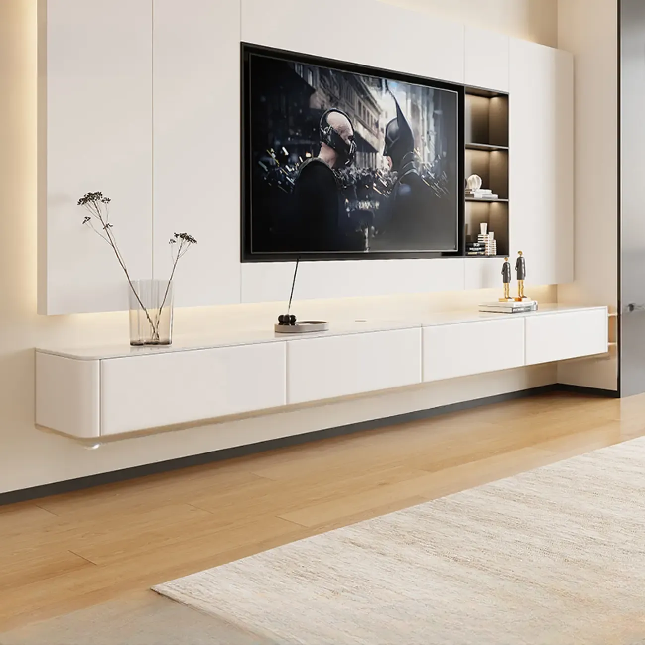 Stone Modern TV Stand with Drawers and Cable Management