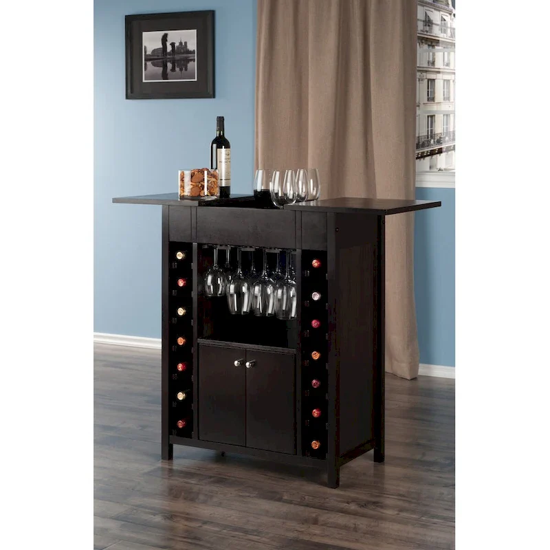 Wine Cabinet, Expandable Top, Espresso - 29.92 x 17.32 x 37.01 inches