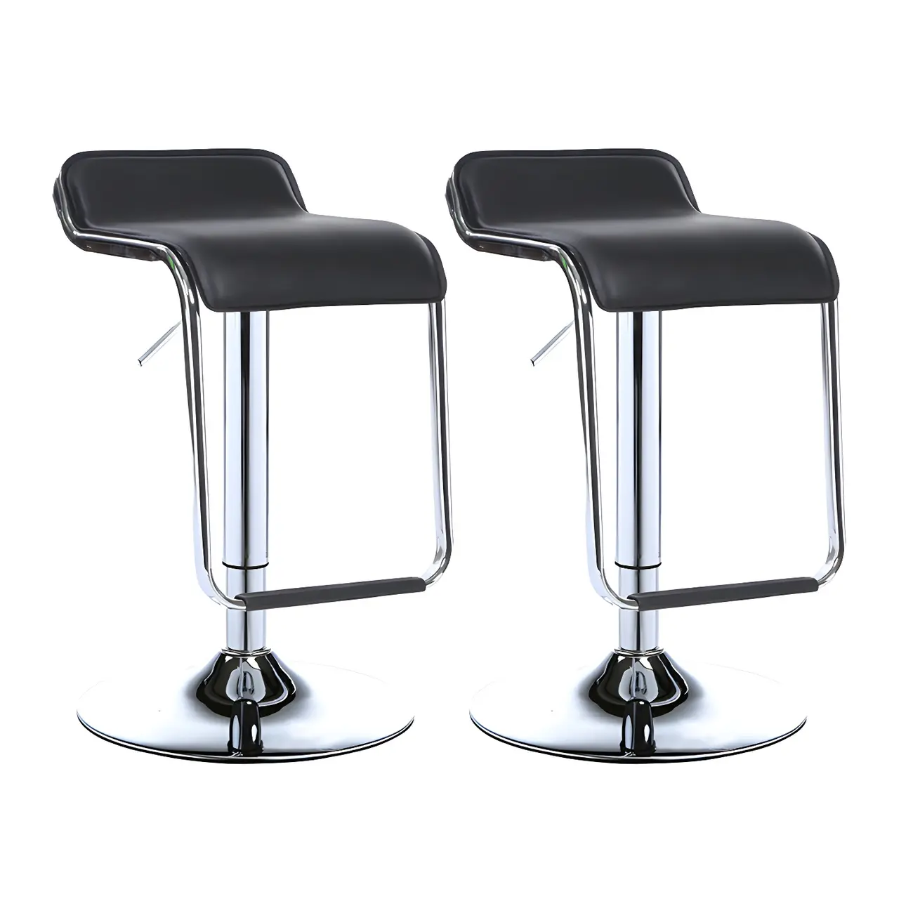 Modern Pedestal Swivel Bar Stool Adjustable Height Low Back Faux Leather