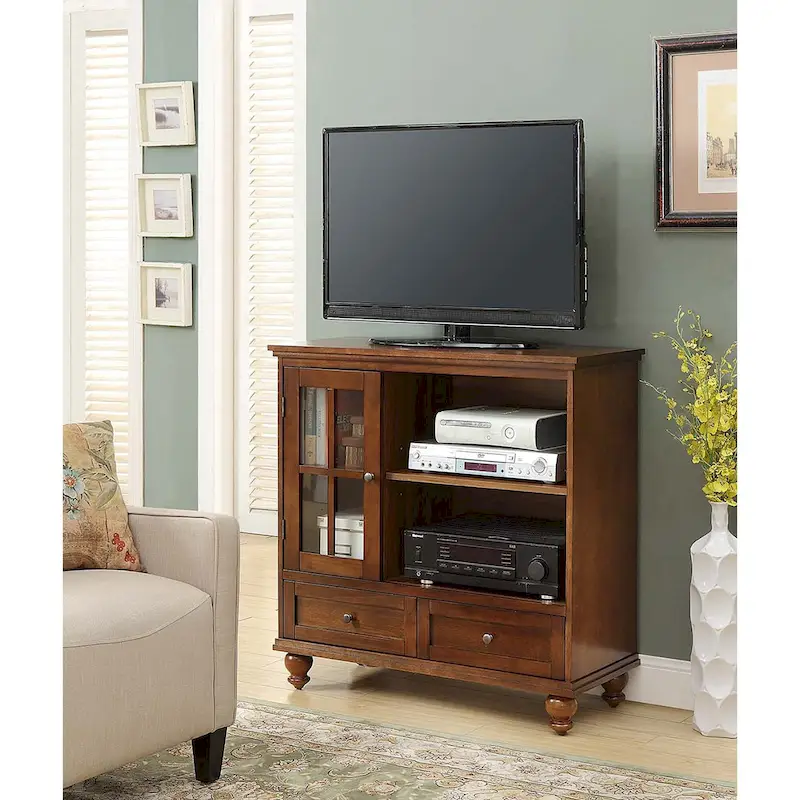 Convenience Concepts Tahoe Highboy 40 2 Drawer TV Stand with Storage Cabinet and Shelves