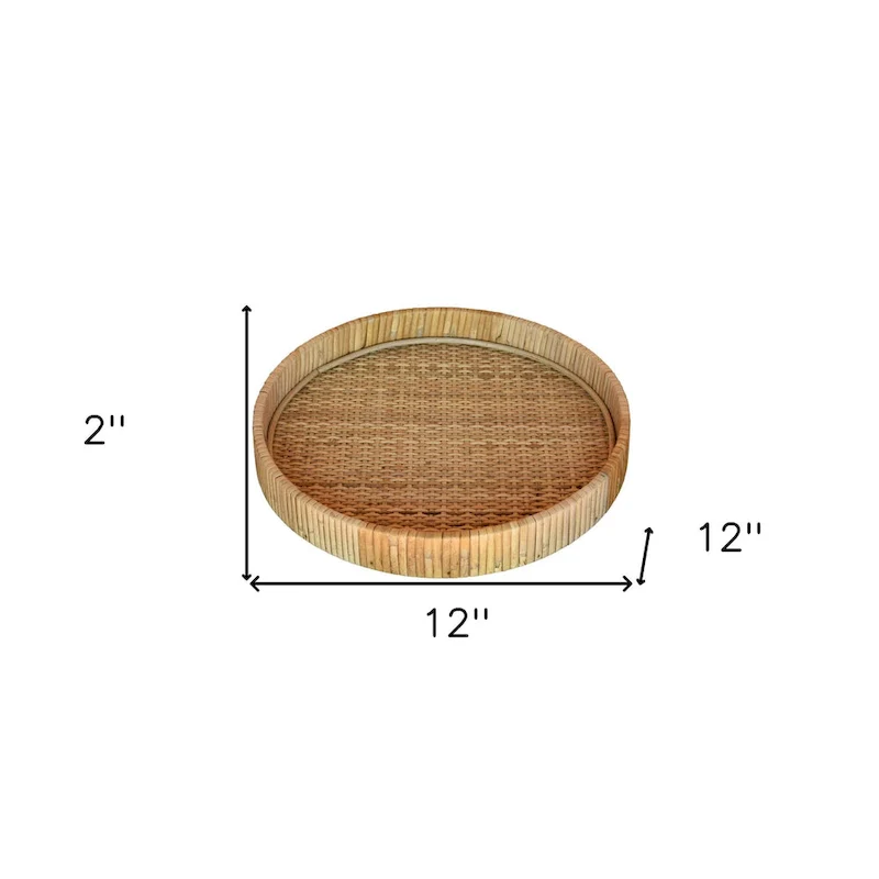 HomeRoots 12  Natural Round Bamboo Handmade Serving Tray