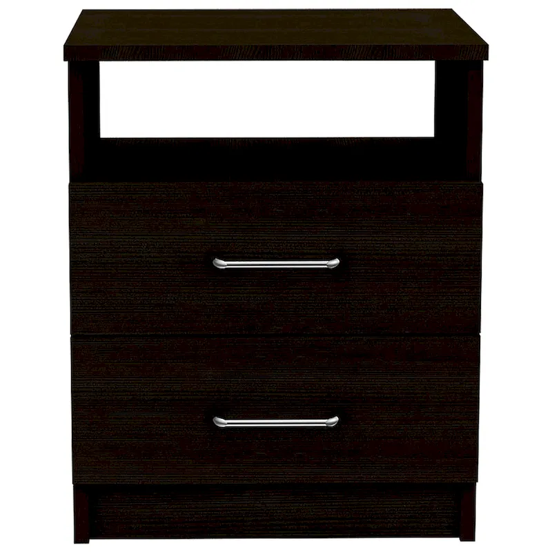 2-Drawer Nightstand with Open Shelf – Black / Dark Brown / Light Oak / White / Light Gray