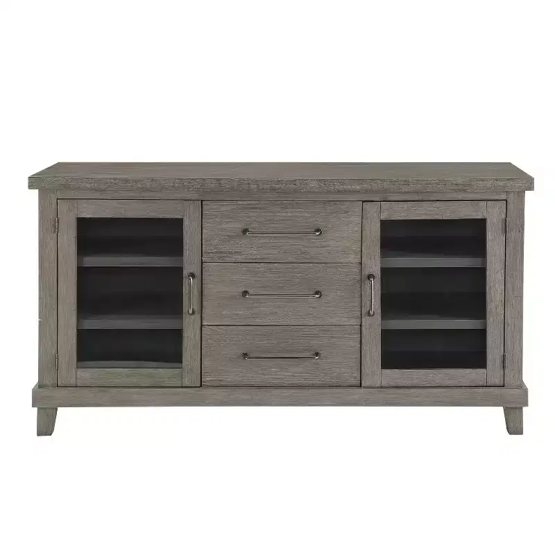 Mila Server Washed Gray - Steve Silver Co.: Contemporary Style, Veneer Finish, Glass Doors, 3 Drawers