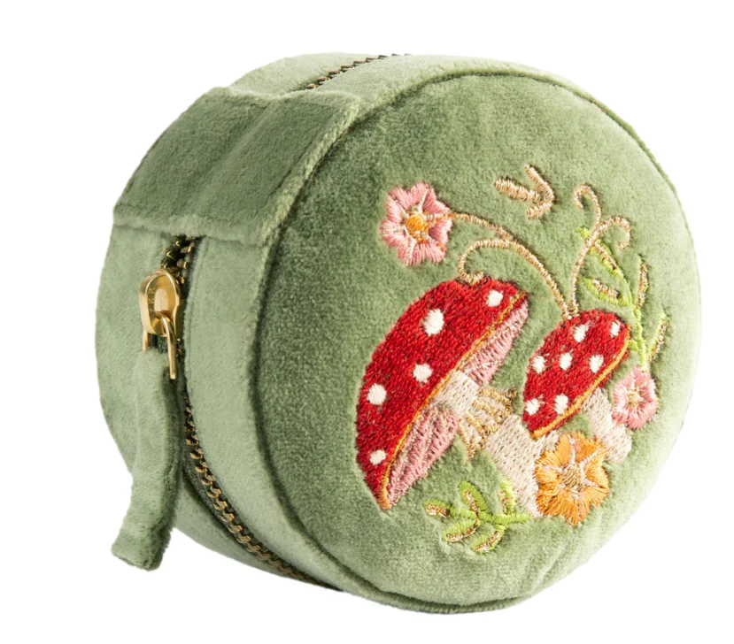 Powder Design Round Velvet Jewellery Box - Toadstools