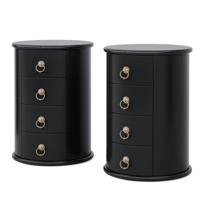 No Assembly Round Solid Wood End Table, Small Side Table with Drawers