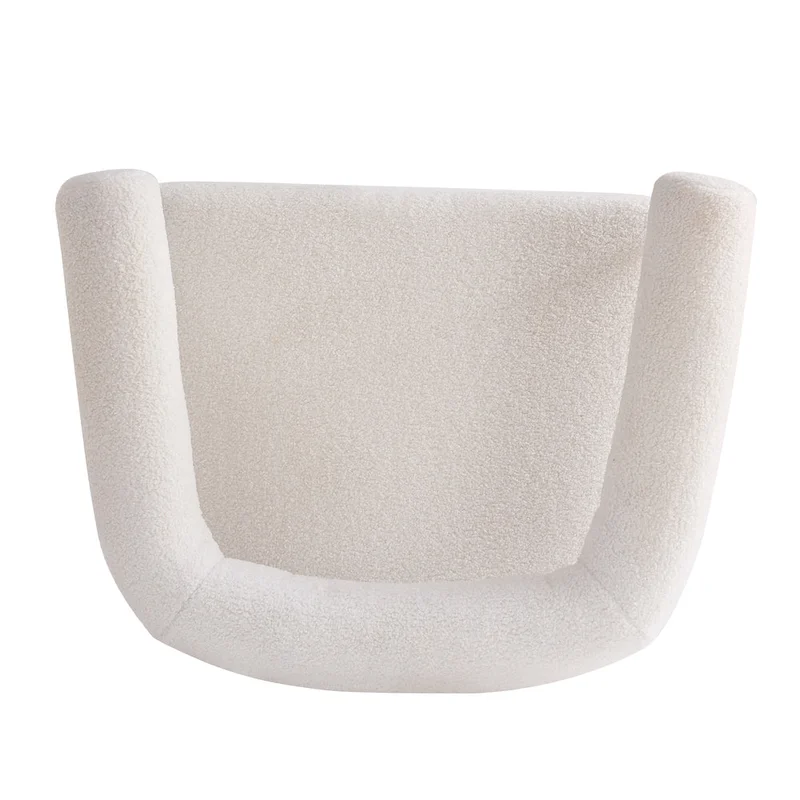 Modern Boucle Fabric Upholstered Accent Chair, Curved Armchair with Black Metal Frame