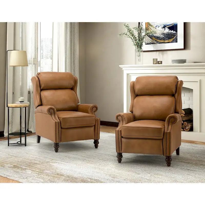 Noemon Modern Genuine Leather Recliner with Nailhead Trims Set of 2 by HULALA HOME