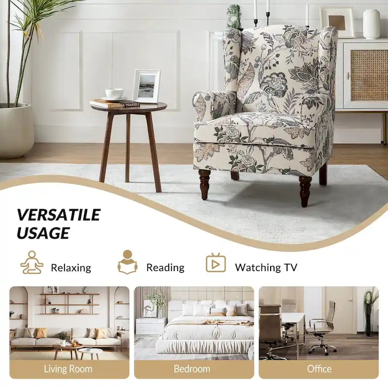 Epimethis Traditional Fabric Accent Armchair with Turned Legs Set of 2 by HULALA HOME