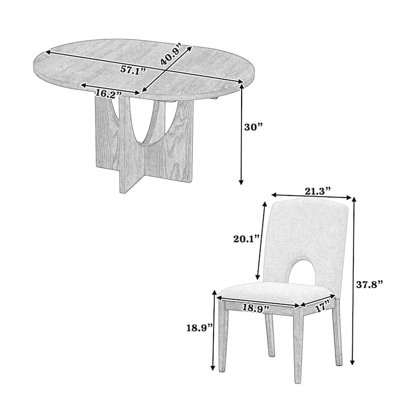 5-Piece Round Extendable Dining Table Set with Upholstered Chairs