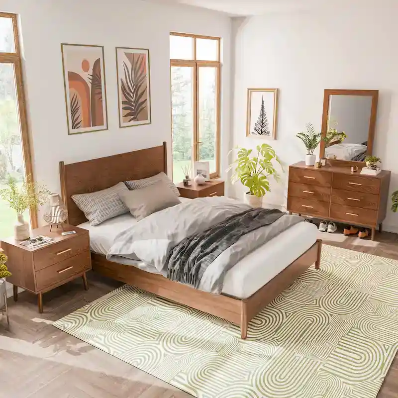 Furniture of America Beau Midcentury 5-Piece Walnut Queen Bedroom Set