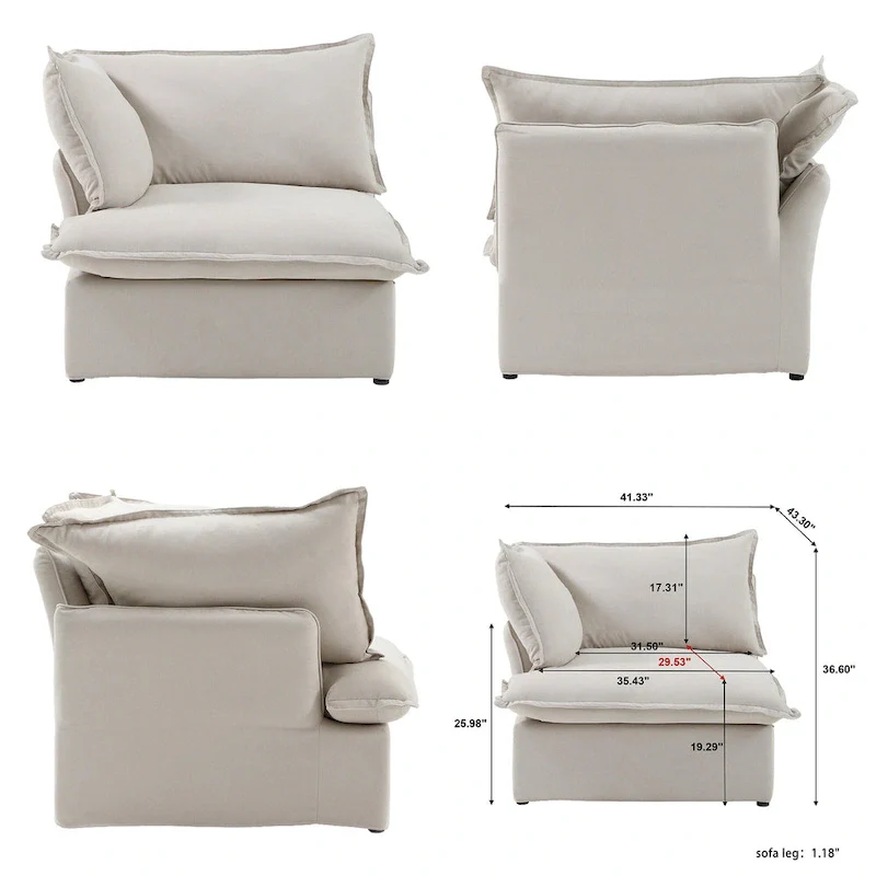 L-shape Linen Sofa Modern Upholstered Sectional Sofa with Ottoman