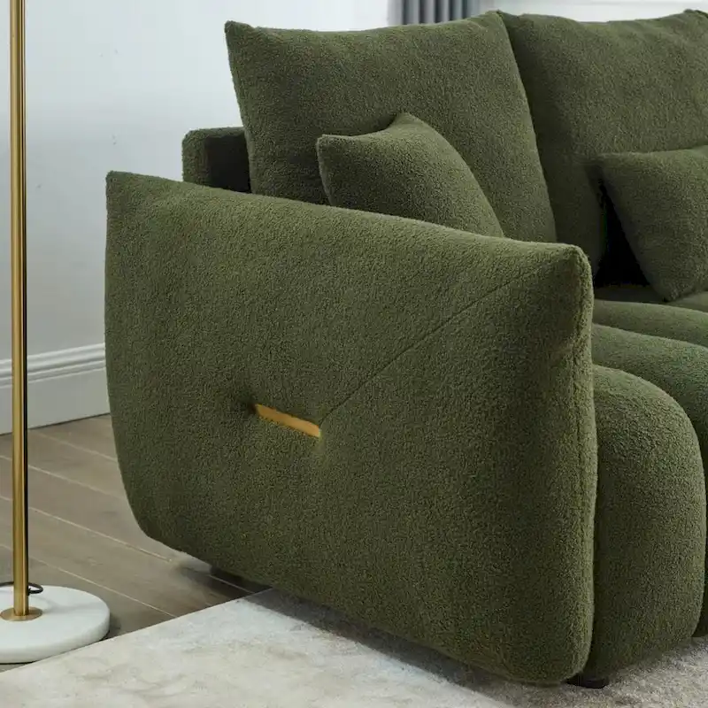 Green 82 Teddy Upholstered 3-Seater Sofa with 3 Back Pillows and Solid Wood Frame