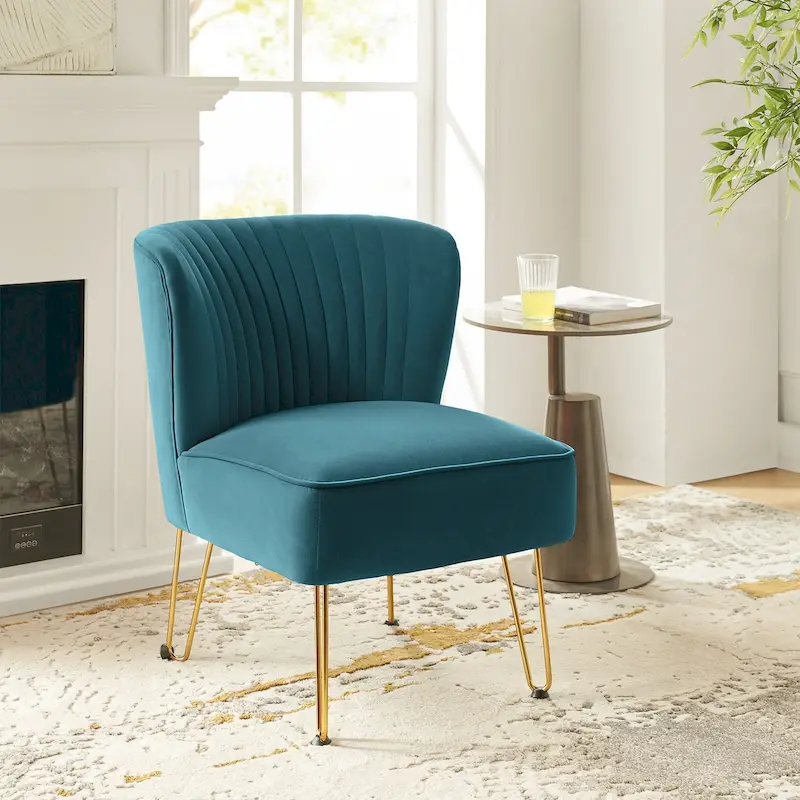 Barto Modern Velvet Tufted Side Chair with Golden Legs by HULALA HOME
