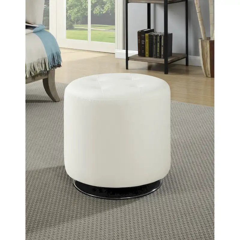 Round Leatherette Upholstered Ottoman