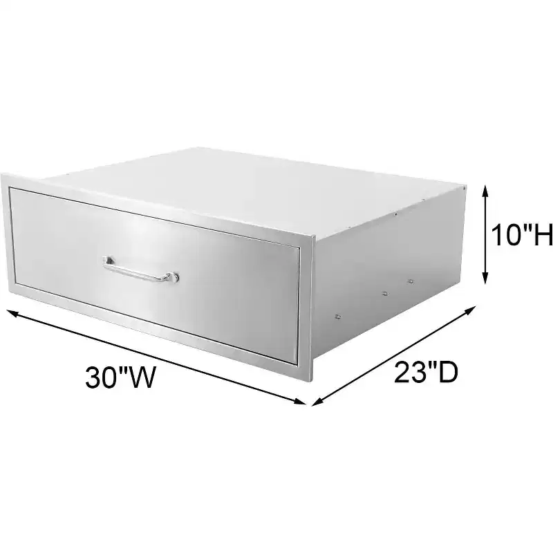 Outdoor Kitchen Drawer, Stainless Steel Weatherproof Storage Drawer with Smooth Sliding Rails Soft Edges, BBQ Island Drawer for Patio Grilling
