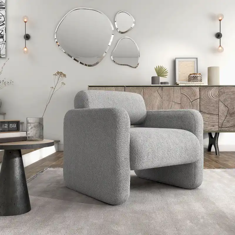 Freesia Modern Boucle Fabric Accent Chair with Arms, Upholstered Single Sofa Chair by Furniture of America