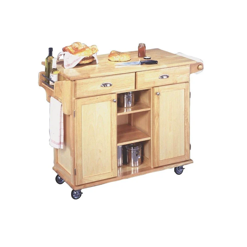 Natural Wood Finish Kitchen Island Cart with Locking Casters - 24 x 49.8 x 35.2 inches
