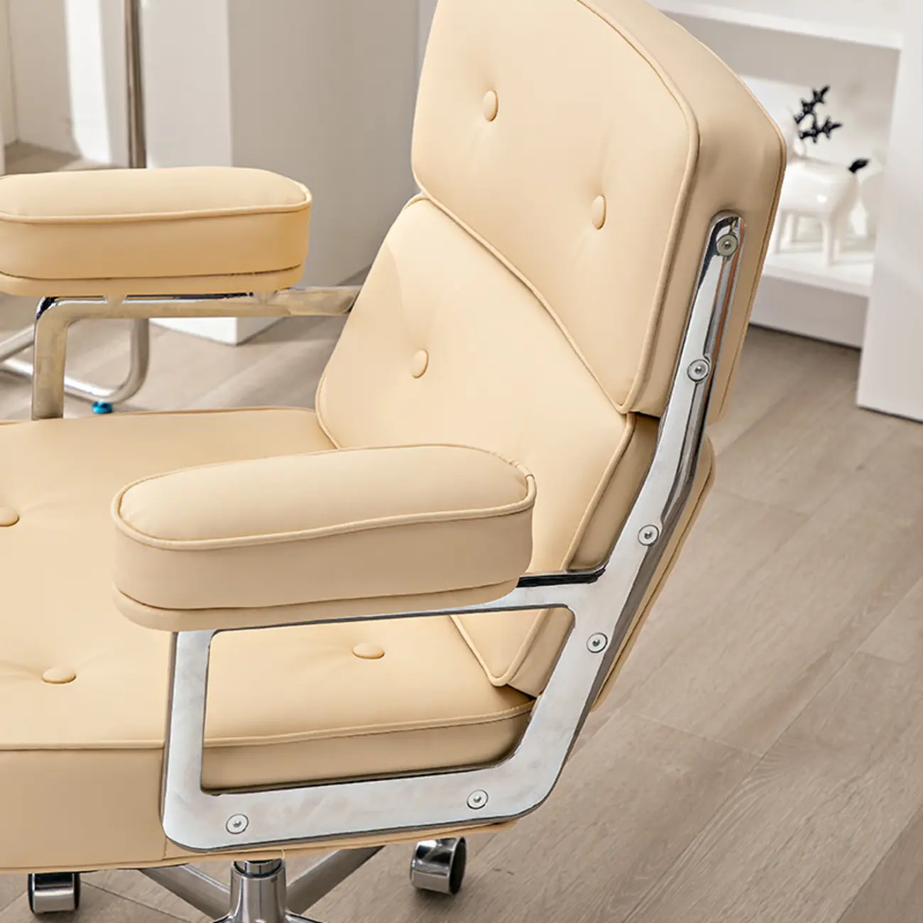 Upholstered Apricot Leather Adjustable Swivel Office Chair