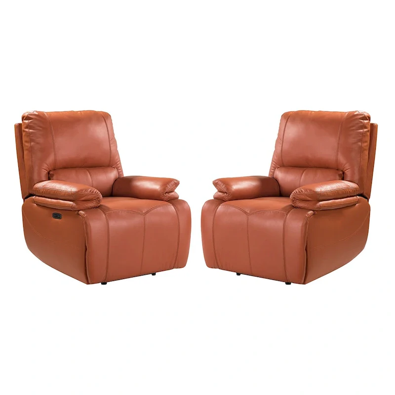 Clara Genuine Leather Power Recliner with Cushion Padded, Set of 2