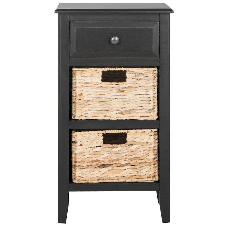 Helma Distressed Black Drawer Storage Side Table - 15 x 11.8 x 27.6 - 15Wx12Dx26H
