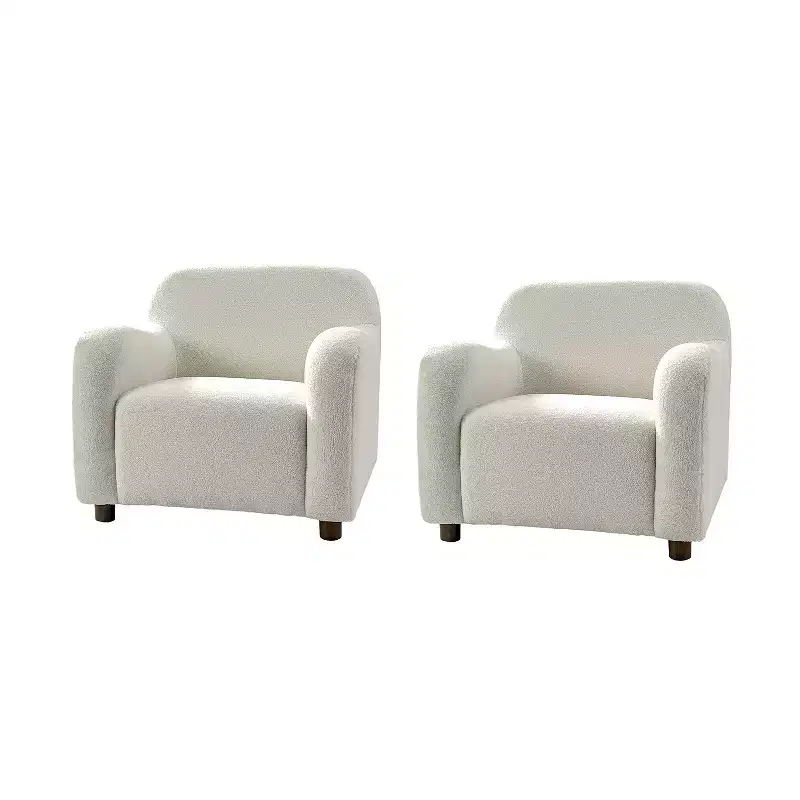 Boucle Upholstered Armchair Set of 2, Black / Ivory (1 Seat Each)