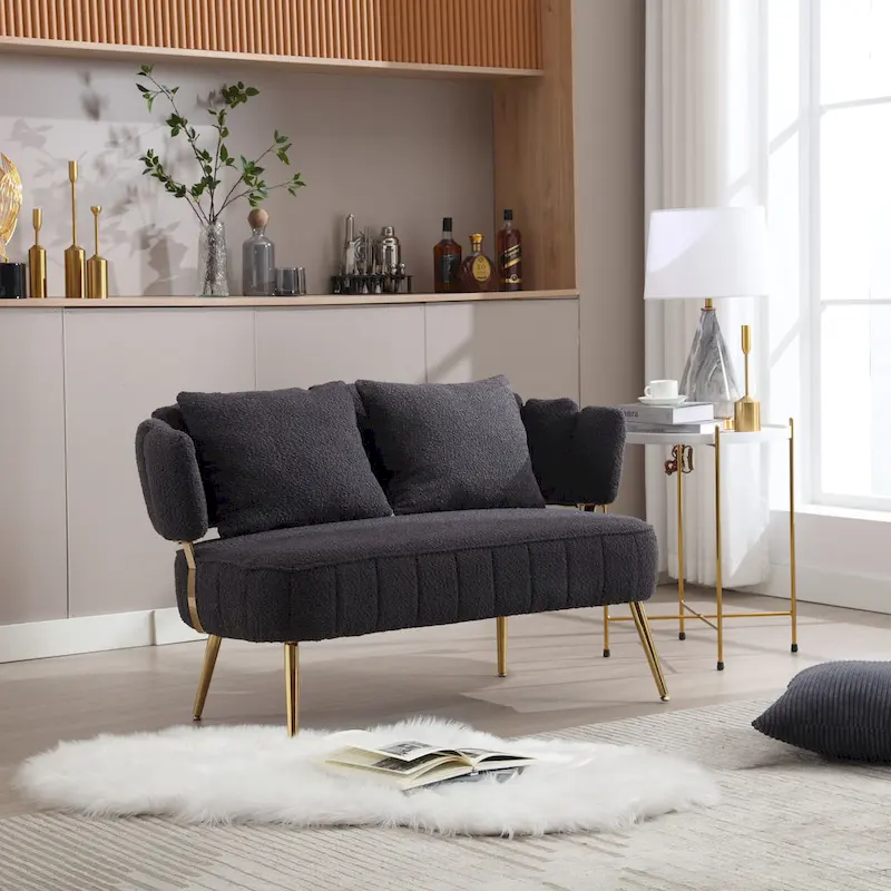 Modern Upholstered Armsofa Tufted Sofa with Metal Frame