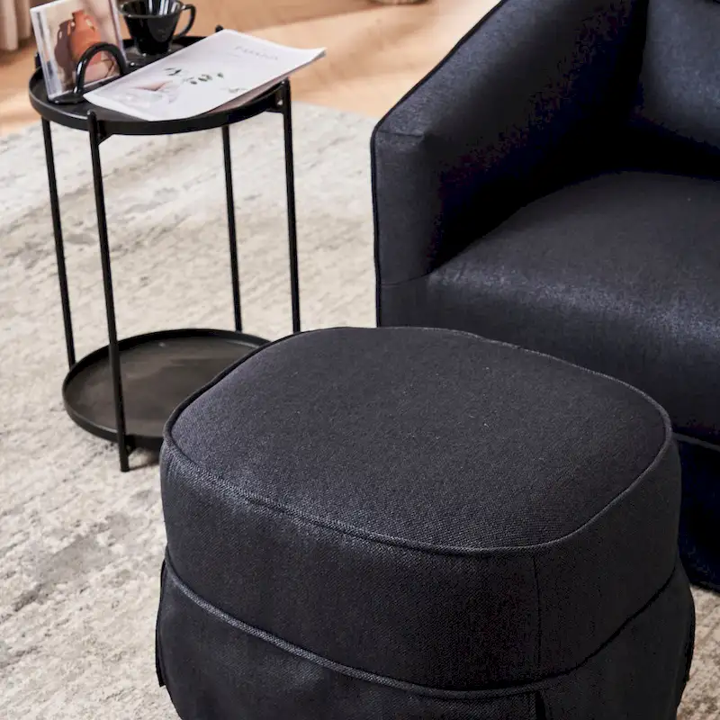 Swivel Barrel Chair With Ottoman, Swivel Accent Chairs Armchair, Reading Chairs, Round Barrel Chairs with Black Metal Base
