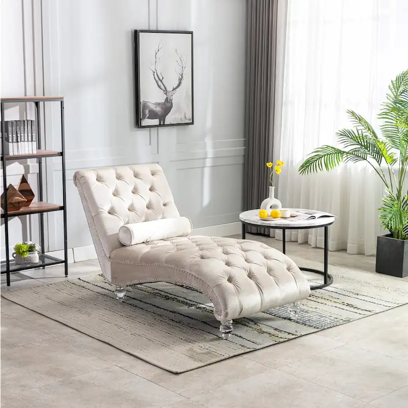 Velvet Tufted Chaise Lounge Accent Living Room Chair