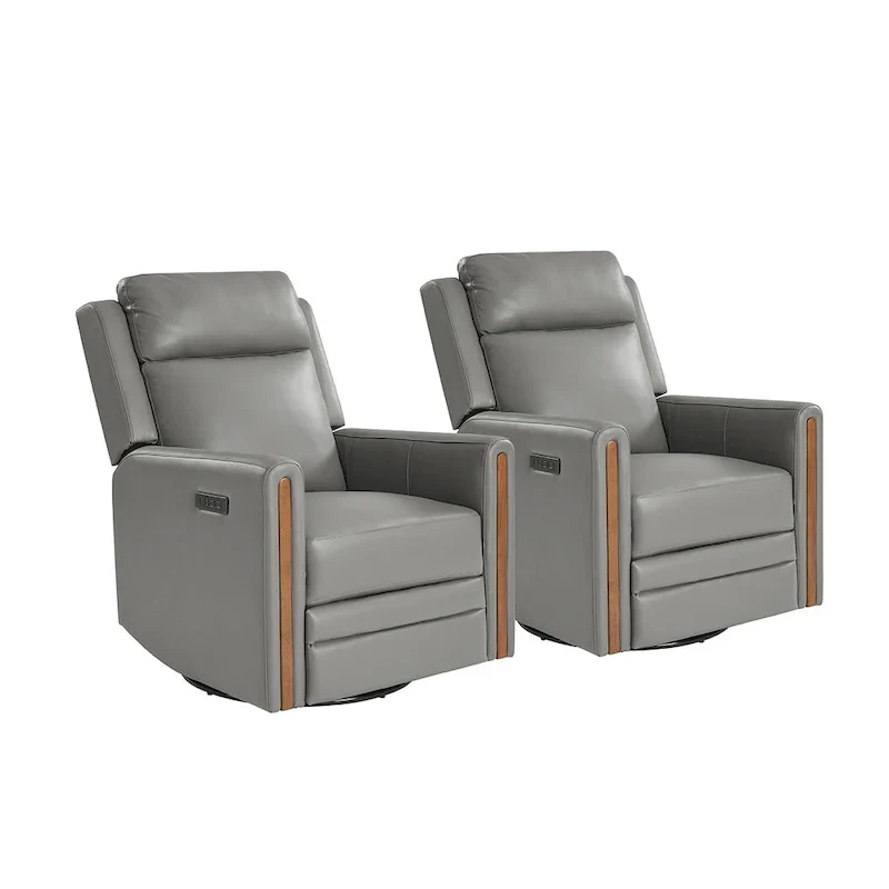 Jaime Modern Genuine Leather Power Rocking Swivel Recliner with Adjustable Headrest and Footrest Set of 2 by HULALA HOME