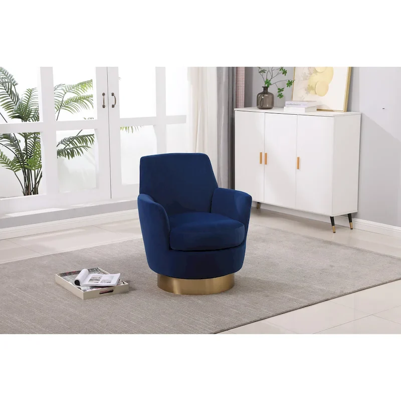 Navy Velvet 29.3 Upholstered Swivel Barrel Chair with Stainless Steel Base