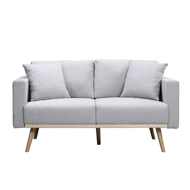 Linen Upholstered Loveseat with 2 Pillows