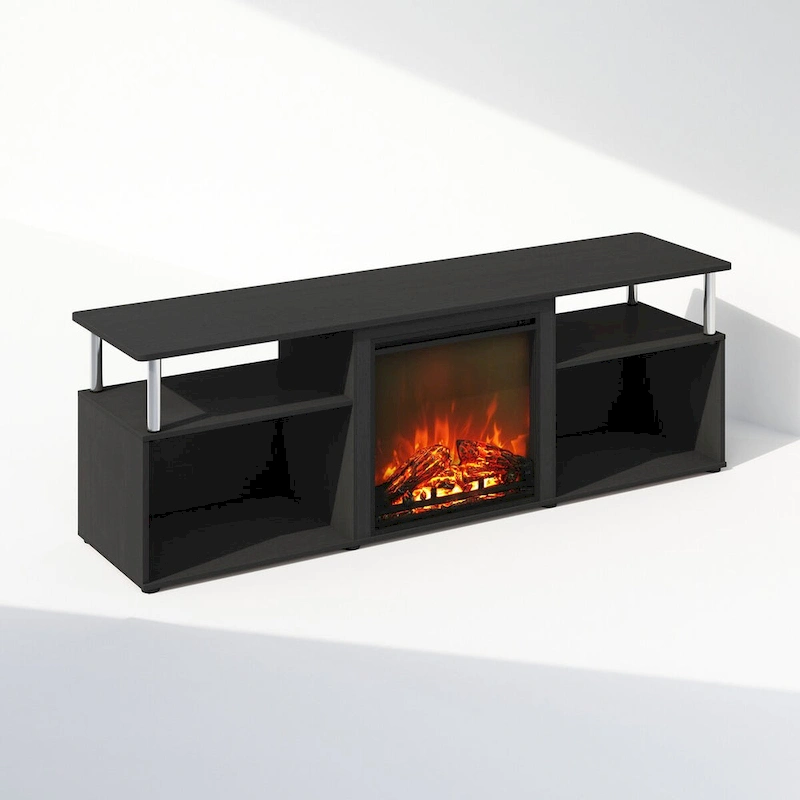 Furinno Jensen Open Storage No Heat Decorative Electric Fireplace TV Stand for TV up to 70 Inch