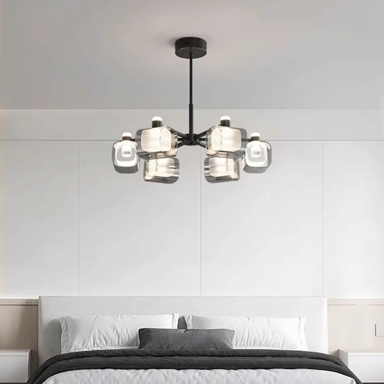 Geometric Adjustable Black Metal Clear Glass Chandelier