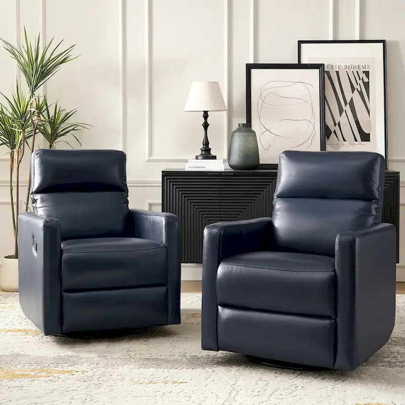 Josefa Modern Genuine Leather Swivel Rocker Recliner Set of 2 by